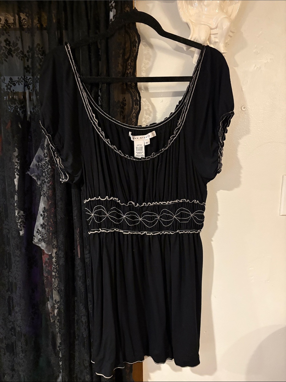 Max Studio Black Tunic with White Contrast Stitching